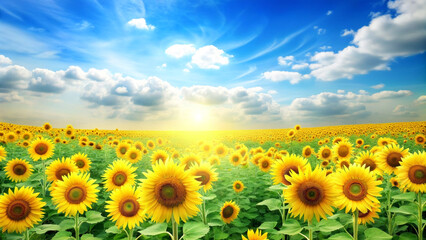 Sunflower field with blue sky. Created with generative AI