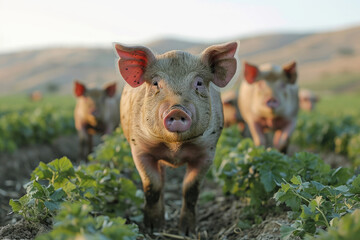 Granja de cerdos de pata negra criados al aire libre para elaborar jamón ibérico de lujo en España
