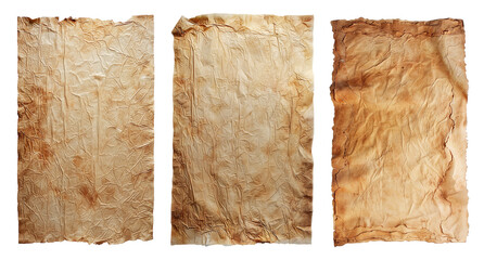 set of vintage parchment paper old sheet on a transparent background.