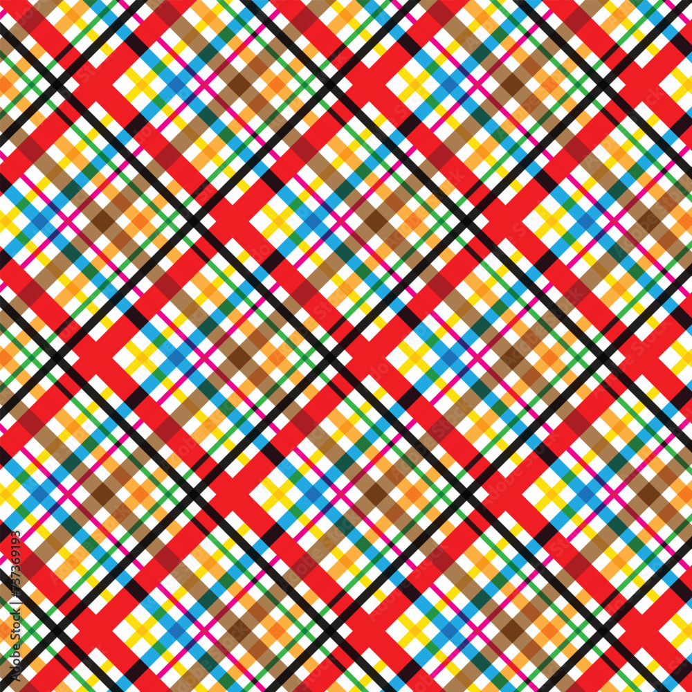 Poster abstract geometric repeatable coloring plaid line pattern on white.