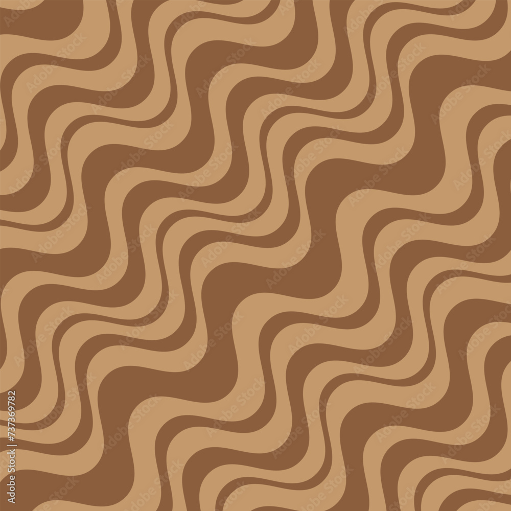 Poster abstract geometric repeatable brown diagonal wave line pattern.