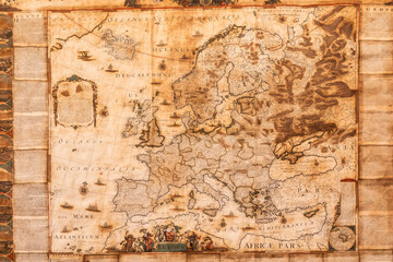 Fototapeta na wymiar Authentic antique map shows the Europe known to Europeans in the mid 17-th Century. Exploration, geography, vintage background