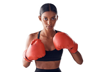 Boxing, fitness and portrait of woman with gloves for exercise, strong muscles or mma training....