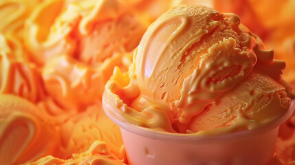 orange ice cream,Three scoops of ice cream in a bowl, perfect for summerthemed designs, dessert menus, and foodrelated content. Delicious and refreshing.