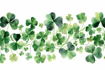 Watercolor green clover on a white background with copyspace, st patrick's day celebration concept in Ireland	 - obrazy, fototapety, plakaty