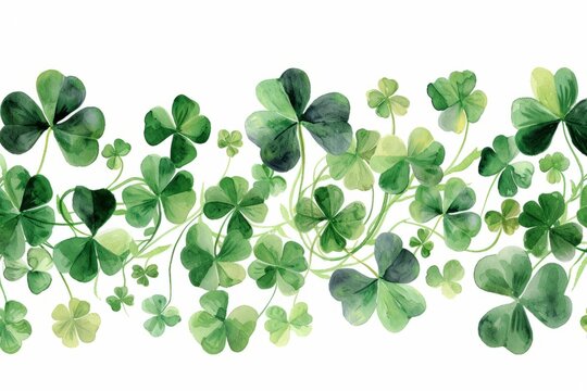 Watercolor green clover on a white background with copyspace, st patrick's day celebration concept in Ireland	