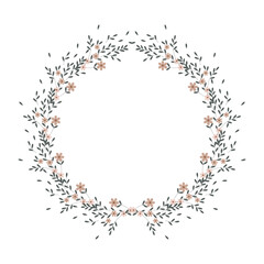 Spring frame of small flowers and scattered small leaves. Easter frame, spring illustration, vector