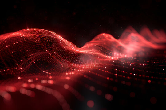 Abstract  red wave pattern with glowing dots representing digital data futuristic technology background for AI machine learning big data analytics innovation

