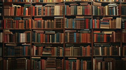 large bookshelf filled with numerous books of various sizes and colors.