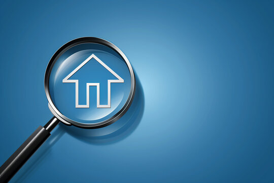 Real estate investment search symbolized by magnifying glass and house icon
