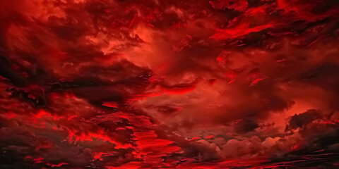 dark red clouds sky background. Dramatic red sky. Red sunset with clouds. 