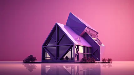 Rolgordijnen A violet building overlooks an electric blue body of water , generated by AI © tino