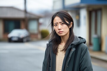Obraz premium Asian woman sad serious face portrait on street