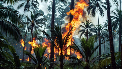 Artificially or naturally caused fires in natural rainforests, which destroy and reduce the size of these forests