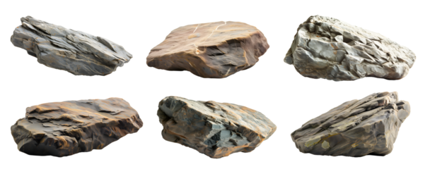 Collection set of big long hard rock boulder stone on transparent background cutout, PNG file. Many different design. Mockup template artwork graphic