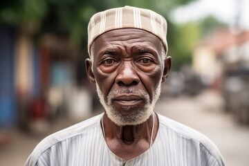 Mature African man sad serious face on street