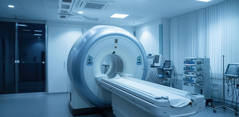 Medical MRI scanner in a modern clinic. The concept of healthcare and technology.