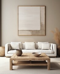 A well-lit living room featuring a large white couch and a sleek coffee table with ample seating space.