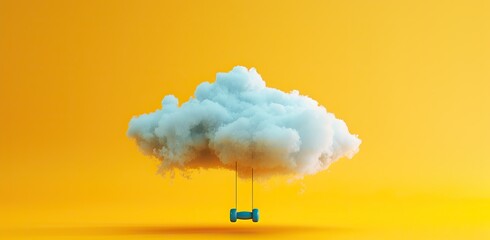 Cloud with swings on an orange background. The concept of freedom and lightness of being.