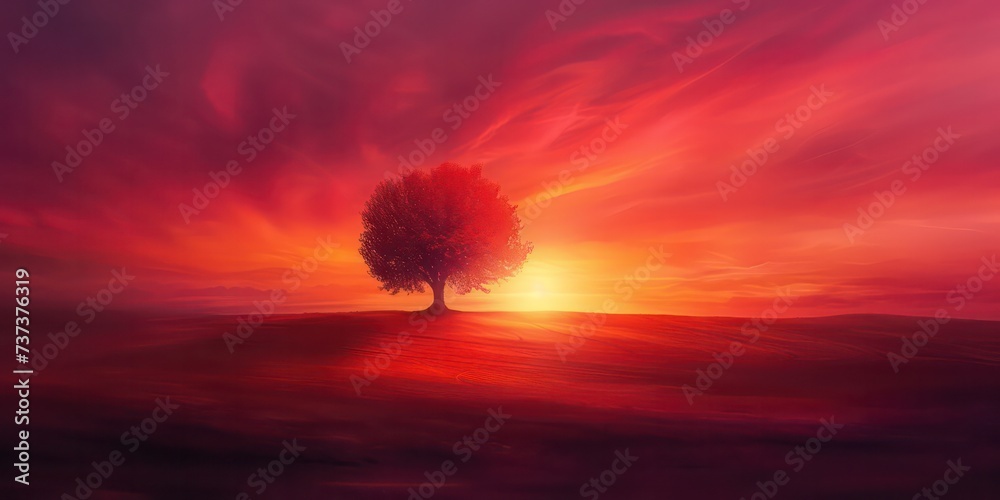 Poster Red sunset background, a spectrum of crimson, symbolizing day's closure and dawn's hope.