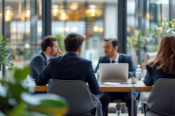 Business Team Working Together at Table With Laptop Generative AI
