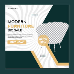 Modern furniture sale social media post design vector template