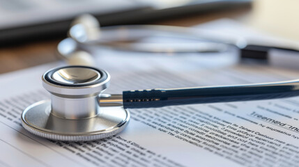 A medical document with a stethoscope and pen on it, suggesting healthcare administration or patient care planning.