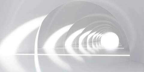 White Tunnel Leading Towards Bright Light 3d render illustration
