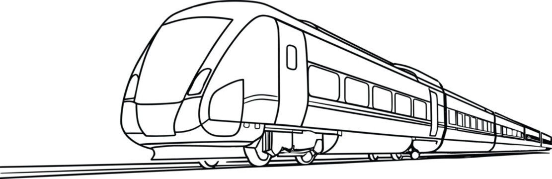 continuous single line drawing of modern passenger train, high-speed rail, train illustration, minimalist art, transportation sketch