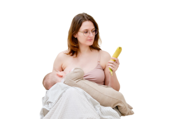 Allergy in an infant child during breastfeeding, isolated on a white background. Food for the mother while breastfeeding the baby. Kid aged six months