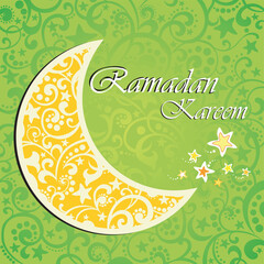Ramadan greetings in Arabic script. An Islamic greeting card for holy month of Ramadan Kareem. Vector Illustration