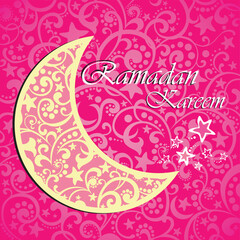Ramadan greetings in Arabic script. An Islamic greeting card for holy month of Ramadan Kareem. Vector Illustration