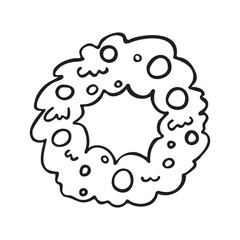 Vector doodle drawing of a New Year's wreath. New Year holiday. Traditional home decoration. Suitable for publishing on social networks, patterns, printing, web design. Graphic illustration of holiday