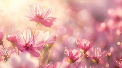 A tranquil garden bathed in soft morning light, adorned with dew-kissed petals, whispers of nature's awakening