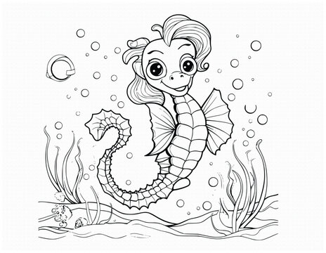 Cute Seahorse Coloring Pages for Kids 