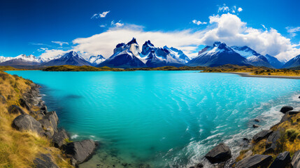  Turquoise colored Pehoe Lake with Cuernos del