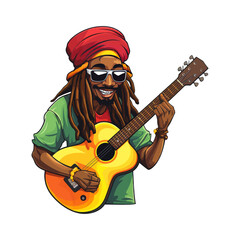 Rasta musician playing guitar. Cartoon vector illustration