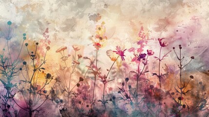 Obraz na płótnie Canvas Grunge style beautiful, colorful, abstract art. Paper texture. Colorful painting. Watercolor background with flowers and plants