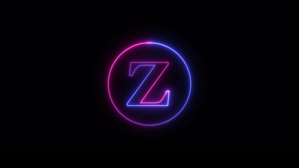 Abstract Blue Purple Neon Letter Text Icon Illustration on black background.