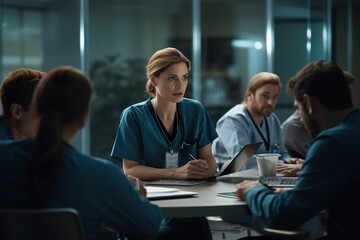 Leading Lady Physician Overseeing Meeting in Executive Suite, Generative AI