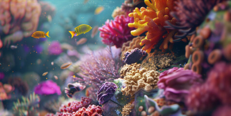 Fototapeta na wymiar Vibrant Coral Reef Ecosystem - A thriving underwater world, showcasing the biodiversity of coral reefs with colorful marine life.