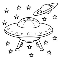 Fototapeta premium ufo outline drawing coloring book page