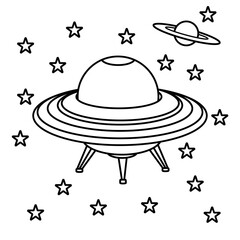 ufo outline drawing coloring book page