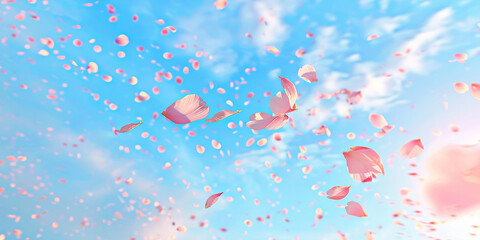 pink blossoms falling from the sky with an empty background,