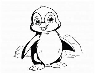 Cute Penguin Coloring Page Drawing For Kids 