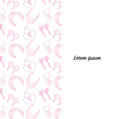 Seamless pattern of Hand drawn pink various female jewerly. Vector illustration isolated. Can used for textile, wrapping paper, cover design, beauty background. 