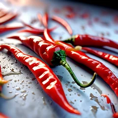 Zelfklevend Fotobehang chili peppers, hot chili peppers, ai image, food photography © Ahmad
