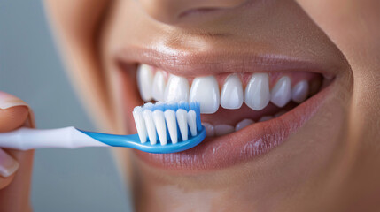 close up of a woman brushing her teeth