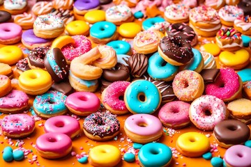 Fototapeta na wymiar delicious sweets on abstract background, sweets, chocoltae, colored donuts, sweet colored biscuits