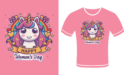 International Happy Women's Day pink color t-shirt vector, 8 March. 